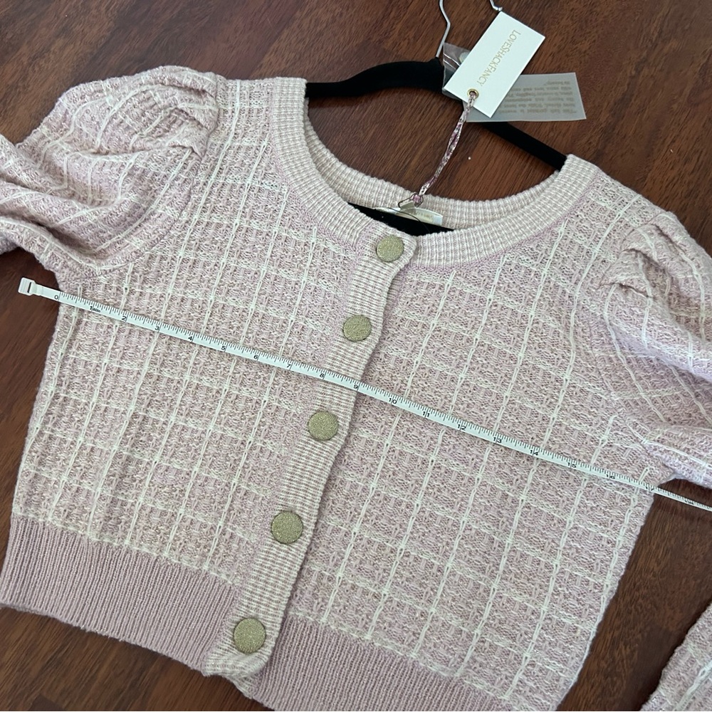 W/ Tags LoveShackFancy Daughter Checked Cropped Cardigan Sweater in Pink Winds M - Picture 12 of 17
